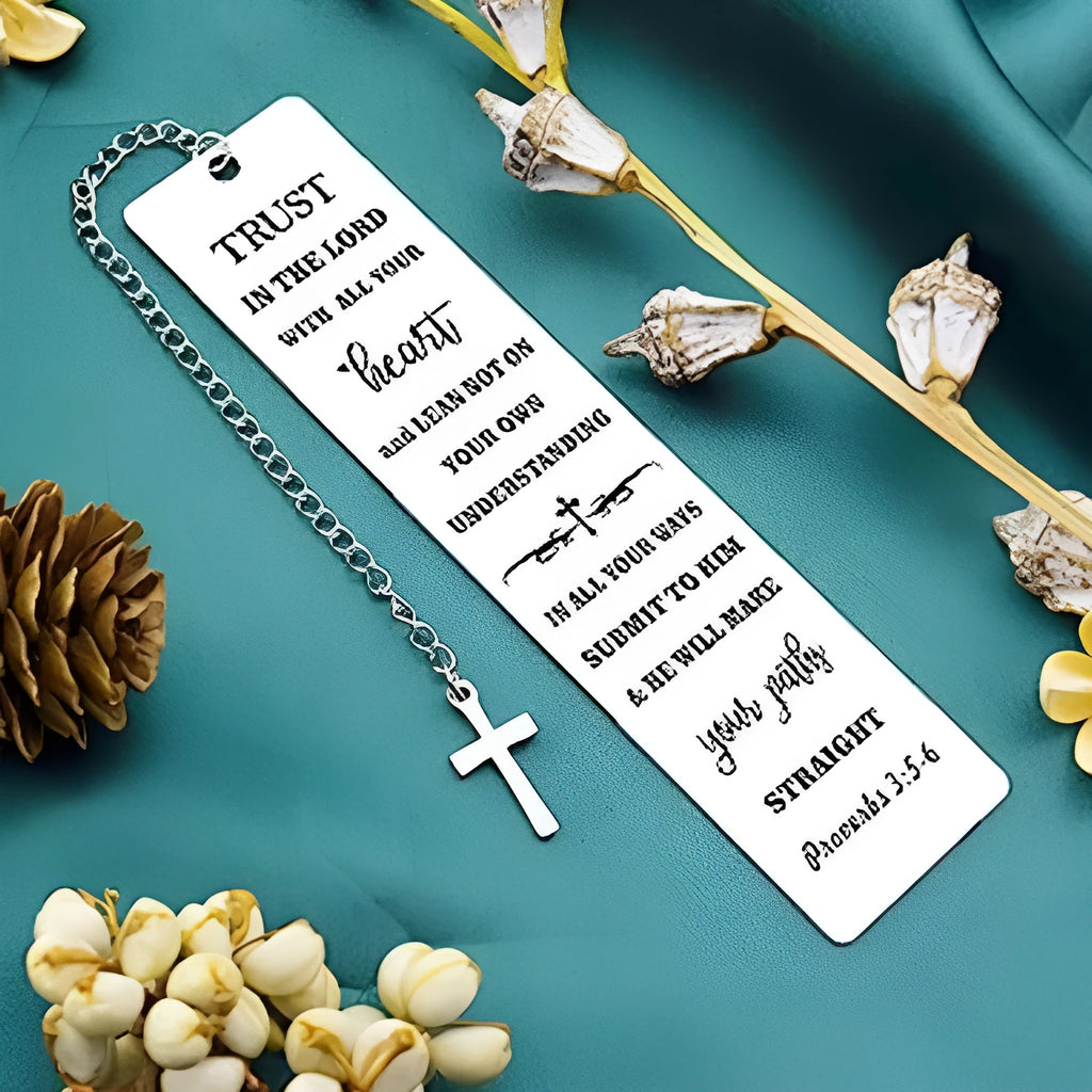 Stainless steel Christian bookmark with cross design in CFS5170 colour for Bible reading.