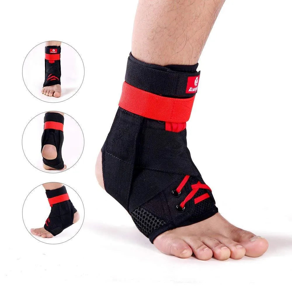 Kuangmi adjustable ankle brace in black red with straps for sport support