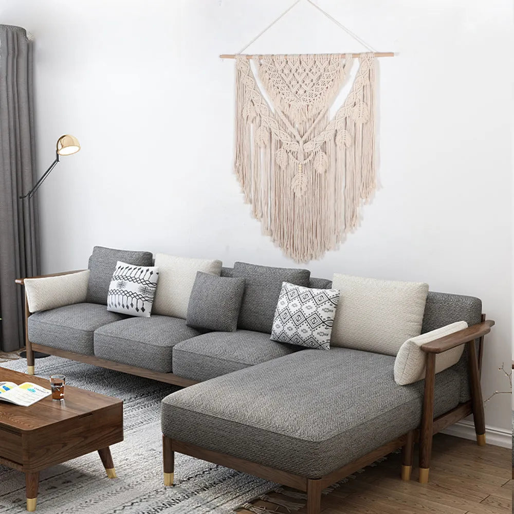 Hand woven large beige tapestry 115x100cm cotton blend modern simple style for living room