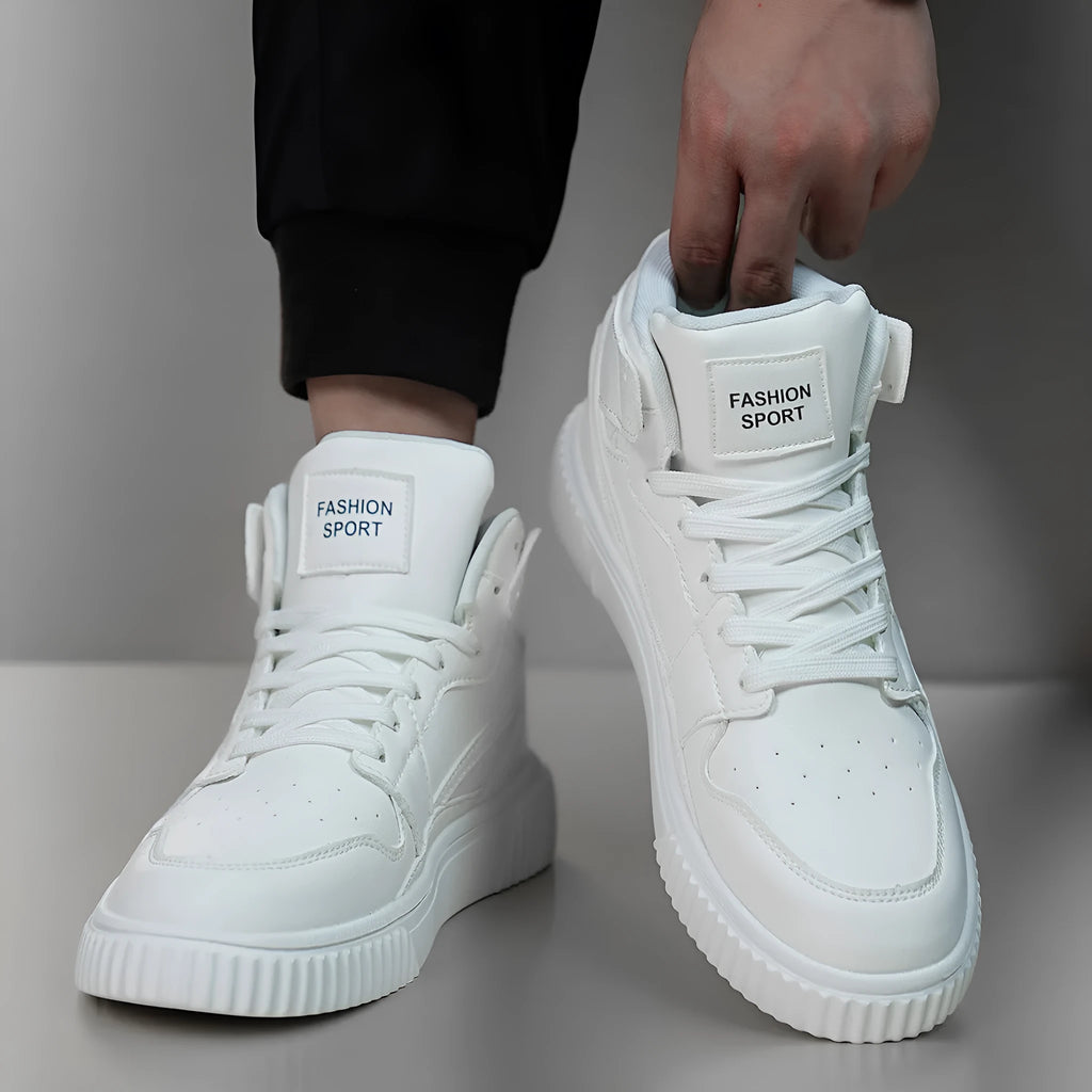 White men's casual shoes with round toe and microfiber upper for autumn winter wear