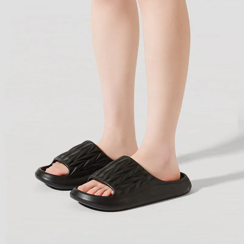 Leaf texture design EVA slippers in various colours for indoor household and bathroom use