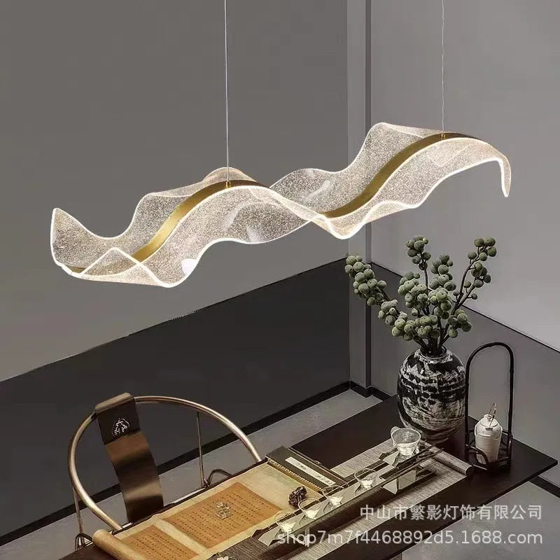 Creative ribbon iron chandelier 100CM length with three light colour options for dining room restaurant bar counter lighting