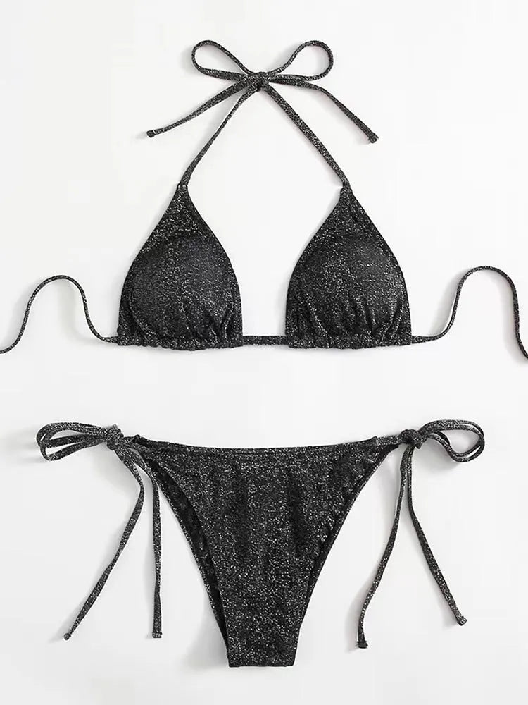Women's bandage bikini swimsuit with split design in khaki gold colour
