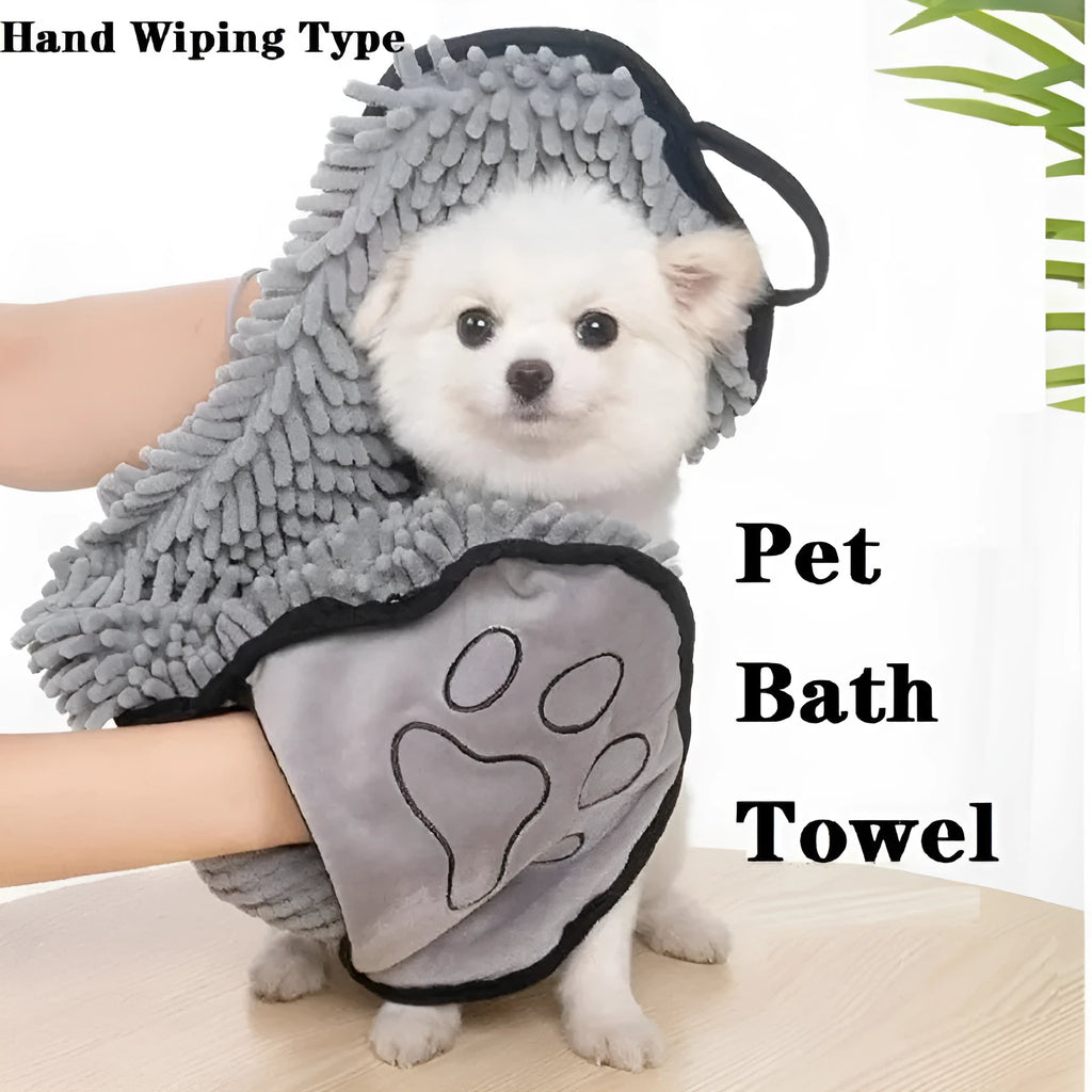 Blue quick-dry dog bath robe towel for drying pets, shown with dimensions of 62 cm by 23 cm.