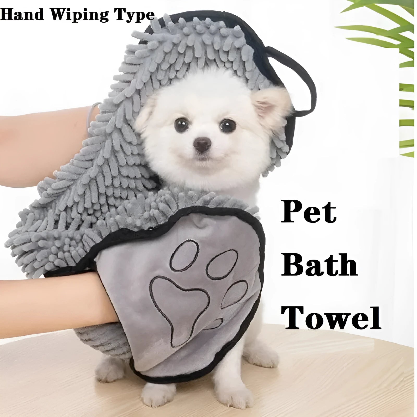 Blue quick-dry dog bath robe towel for drying pets, shown with dimensions of 62 cm by 23 cm.