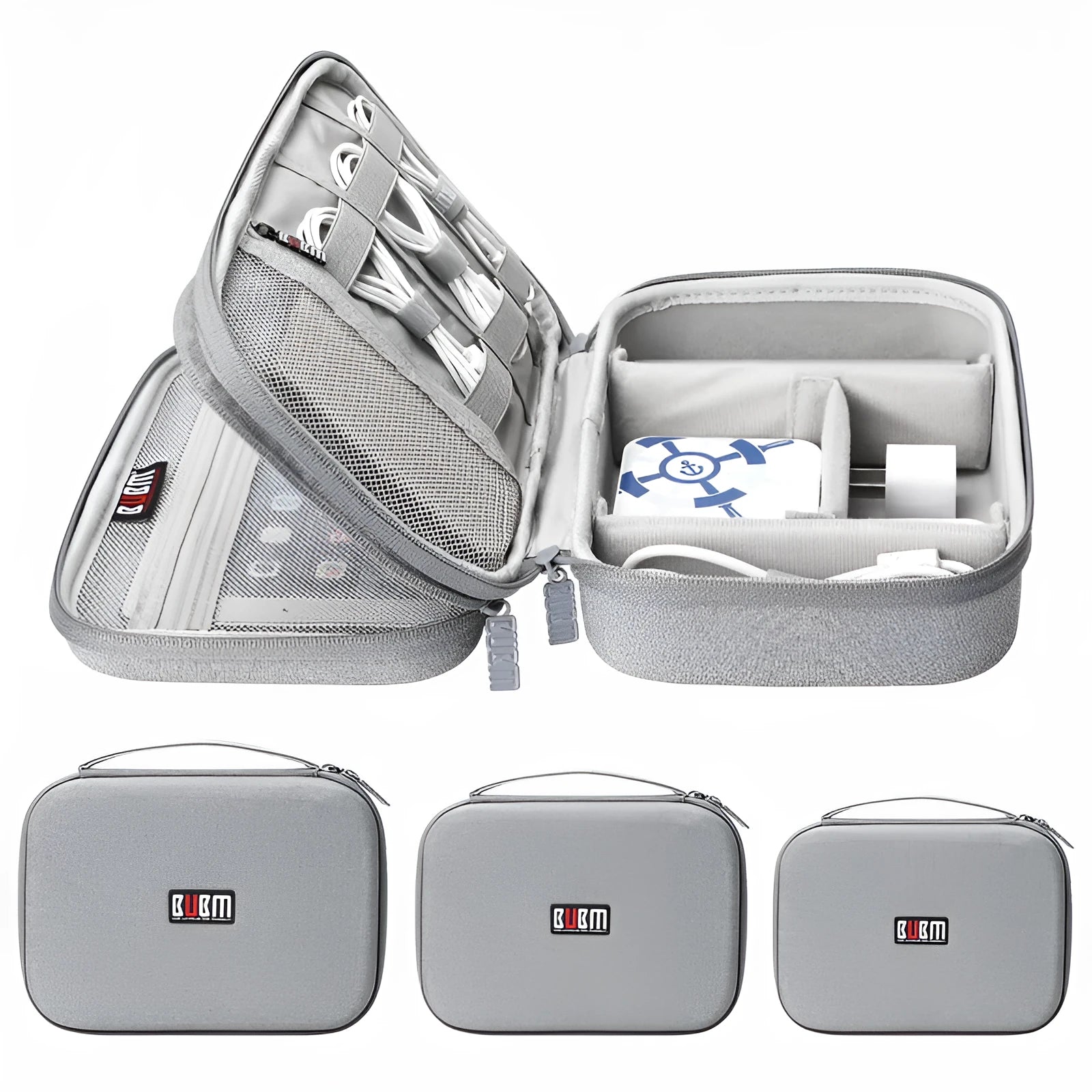 Black EVA digital storage bag for headphones and tech accessories organisation