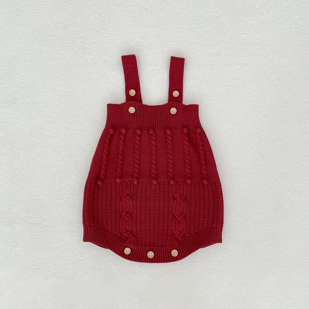 Infant women's hand-hook bubble ball knit romper and coat set in grape red, long sleeve, solid colour viscose