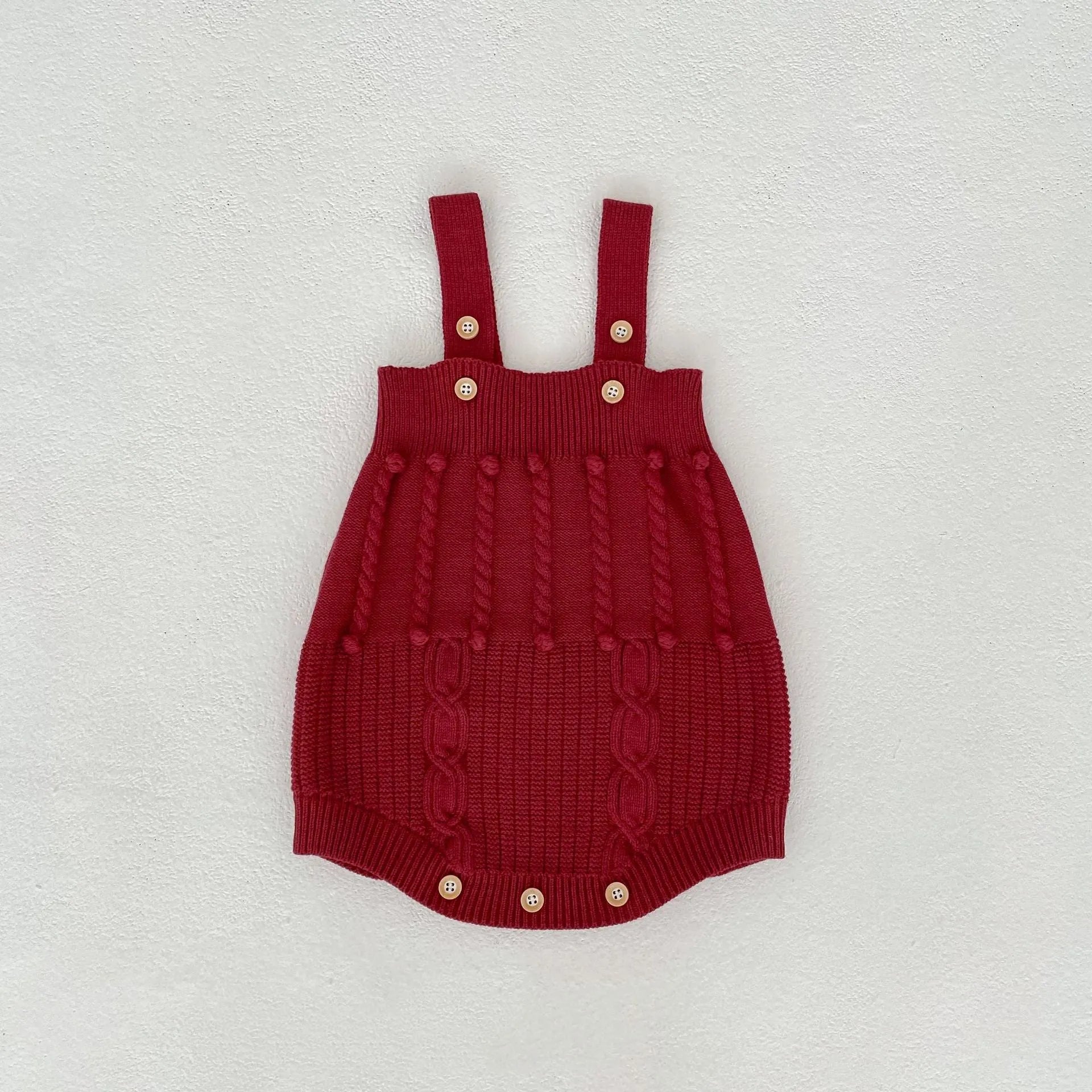 Infant women's hand-hook bubble ball knit romper and coat set in grape red, long sleeve, solid colour viscose