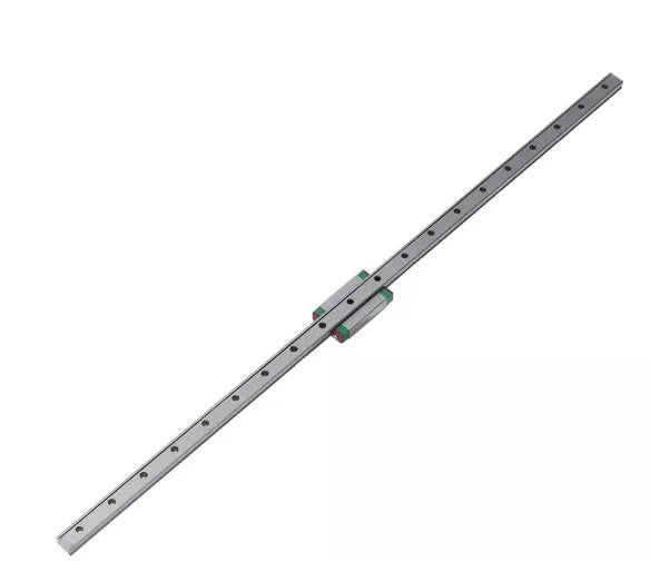 MGN12 stainless steel linear guide block on slide rail showing compact profile and four-point contact design