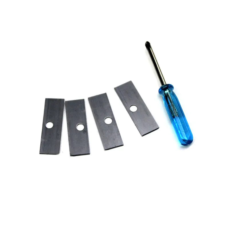Geometric four-hole pencil sharpener with replaceable blades and screwdriver