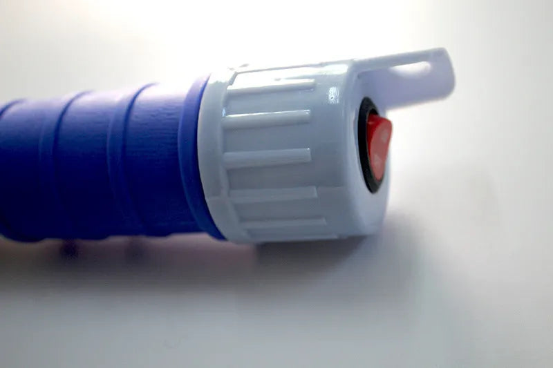 Manual hand-operated siphon pump for fuel transfer in blue or red colour