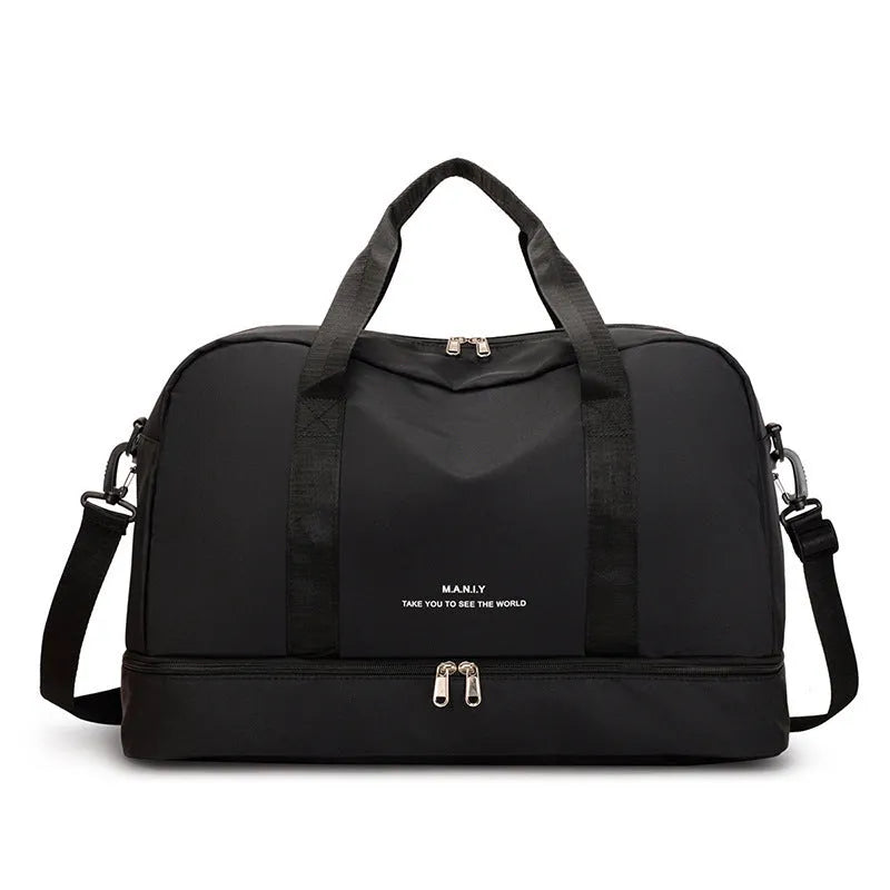 Large capacity waterproof Oxford cloth travel bag in black, unisex design for short business trips and leisure travel