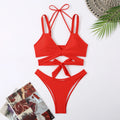 Women's solid colour strap beach bikini swimsuit in black, red, blue, rose red, or white options