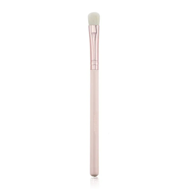 Pink 26-piece makeup brush set with wooden handles displayed in a PU storage bag.