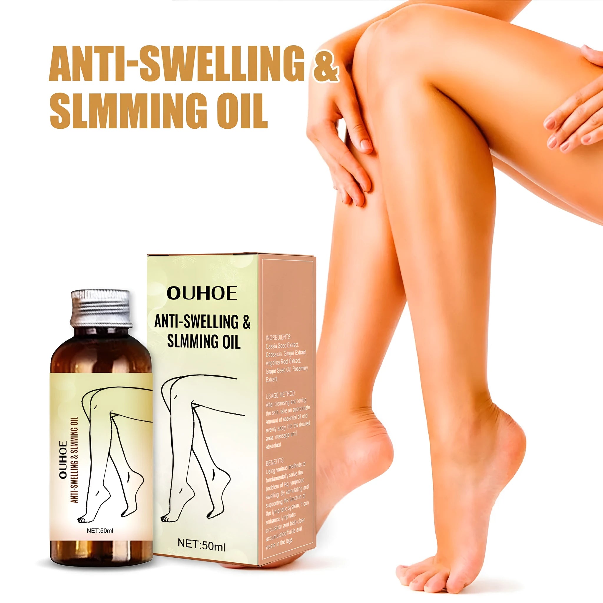 50ml bottle of moisturising body massage essential oil with cassia seed and capsaicin extracts