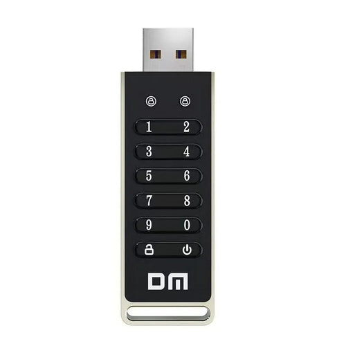 64GB fingerprint encrypted USB flash drive with metal housing showing USB 3.0 connector and digital button