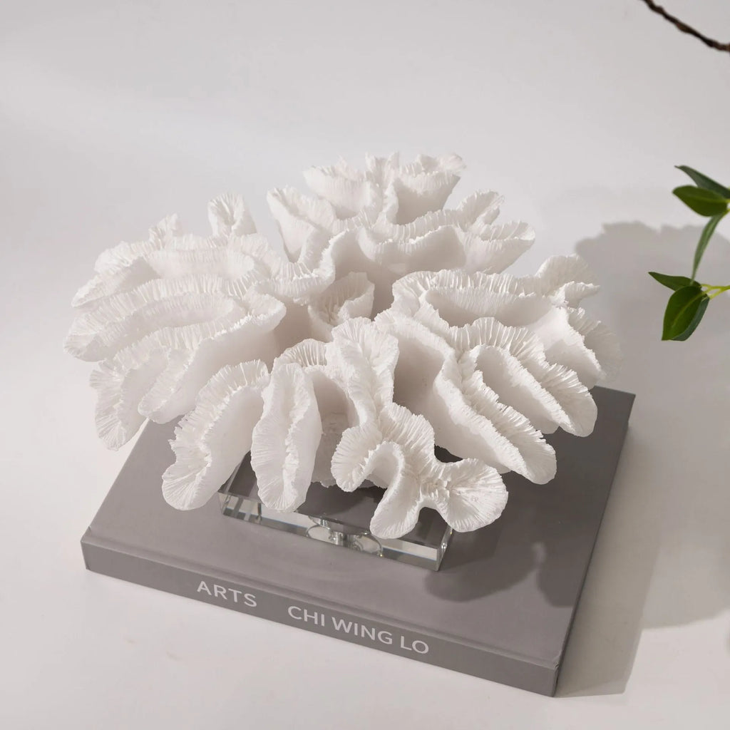 Resin coral ornament in coral colour A167 measuring 34x31x15cm on a desk