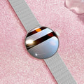 Women's smart watch with circular colour touchscreen and metal wrist strap in black, gold or silver steel