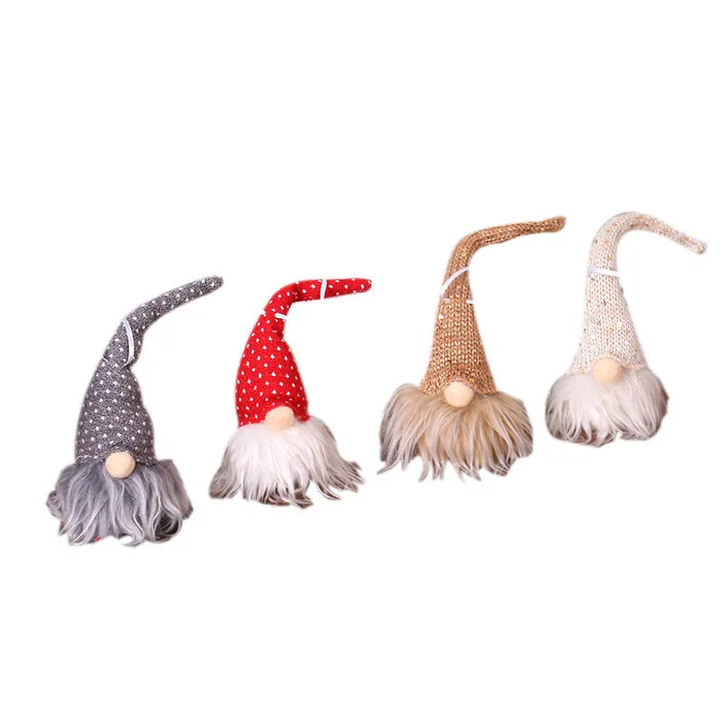 Handmade Swedish gnome LED Christmas tree ornament with warm light, yarn plush body 8x20cm beige colour