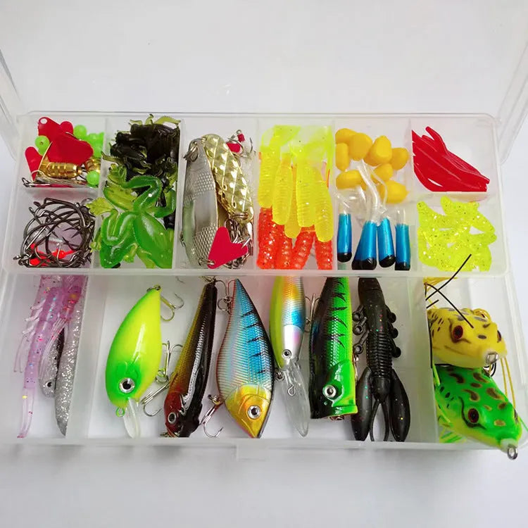 142-piece fishing lure set with fishing pliers and hard mino sequins in assorted colours