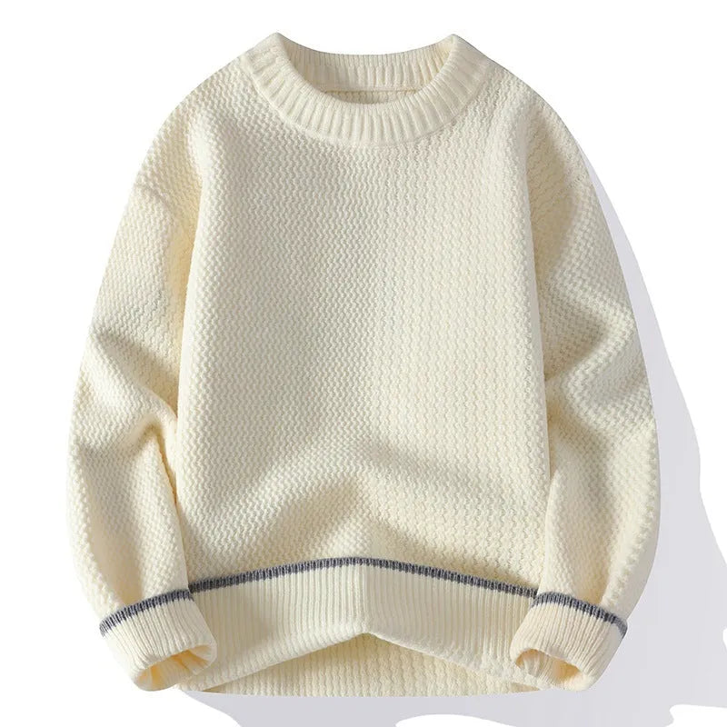 Men's grey round neck loose fitting casual sweater with long sleeves for autumn wear