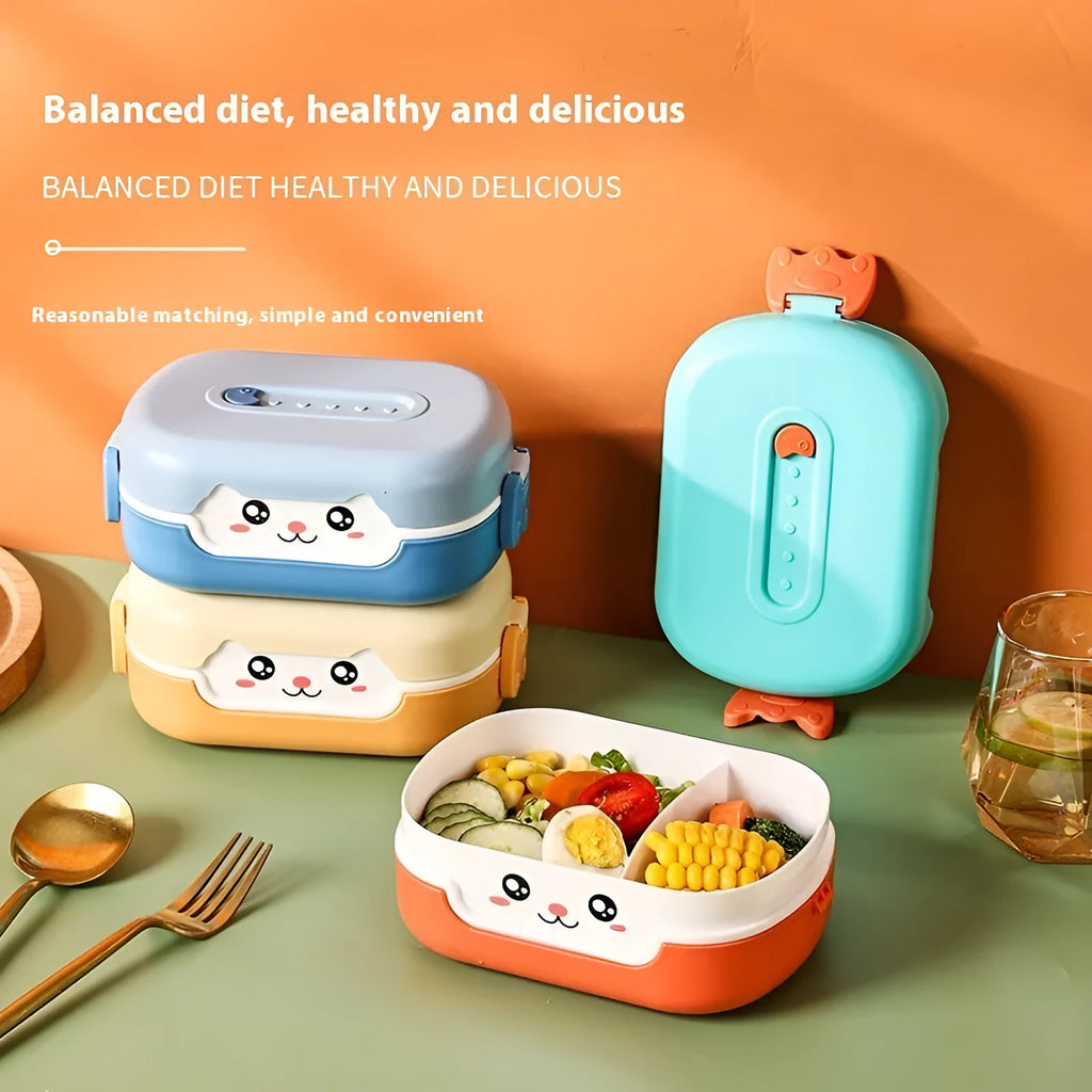 Children's microwave-safe divided plastic lunch box in square design with 301-500ml capacity