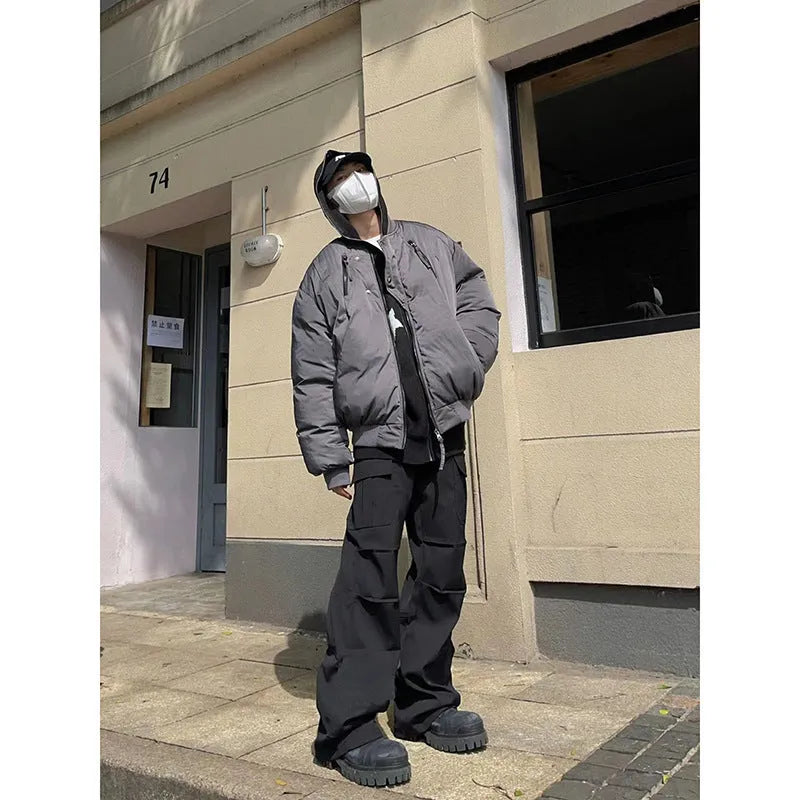 Black plaid men's trousers low waist elastic overalls polyester blend