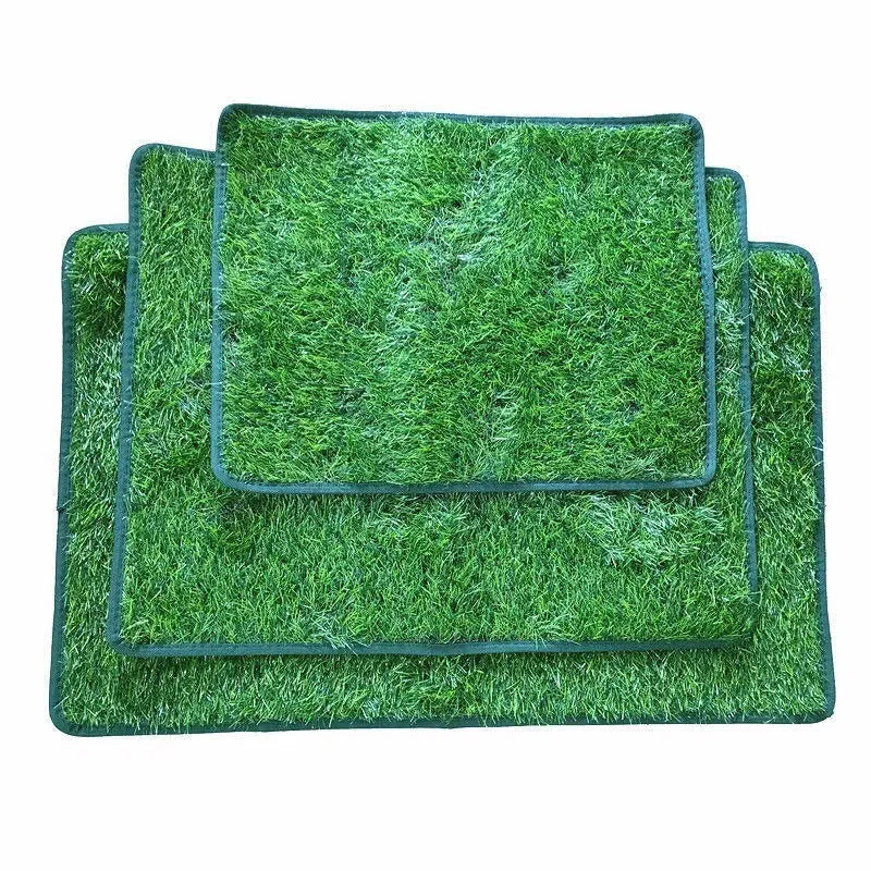 Green plastic emulational grass dog toilet mat on floor
