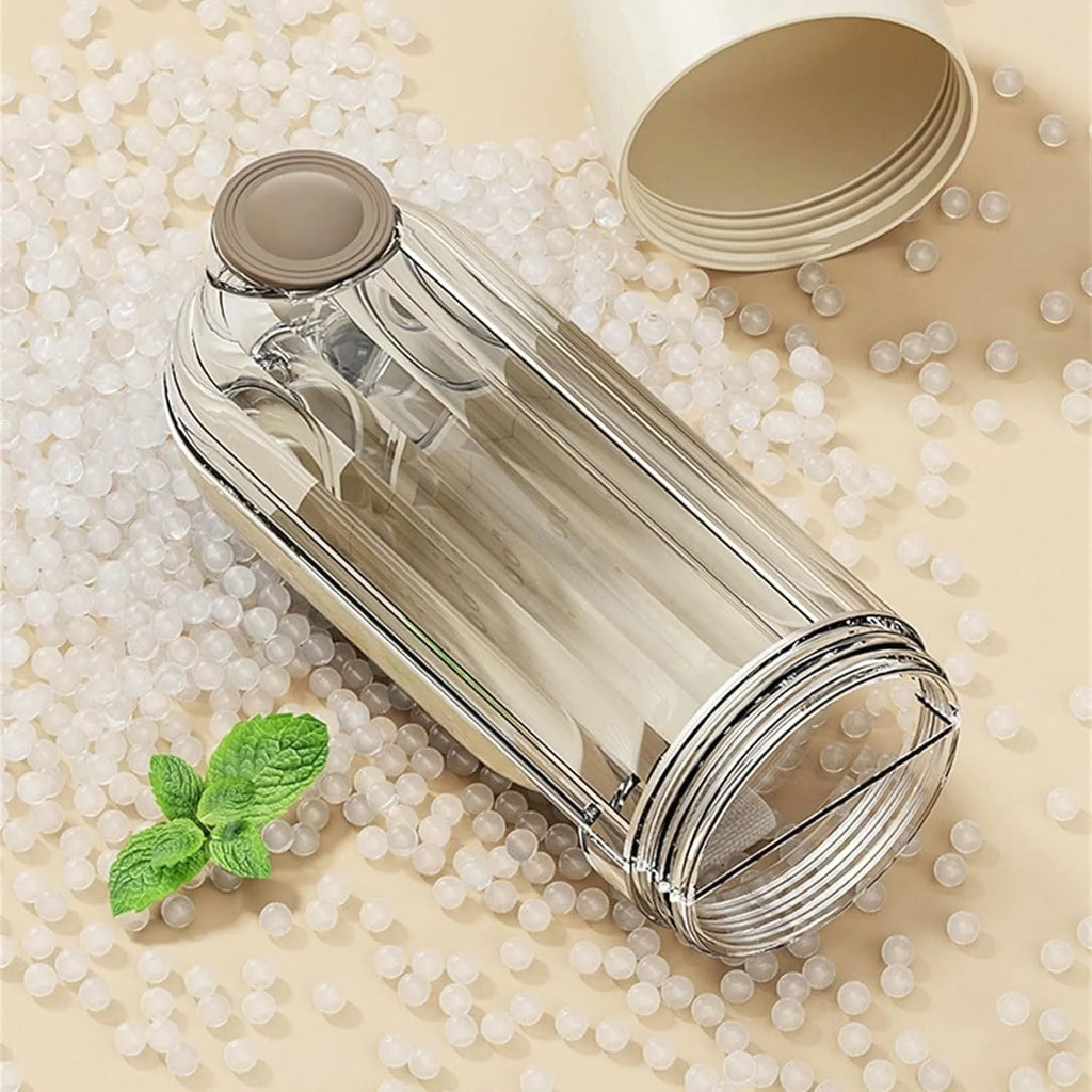 Beige or green foldable leak-proof dog water bottle with food dispenser for outdoor use
