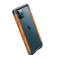 Brown wooden case frame for iPhone with metal border, natural wood finish