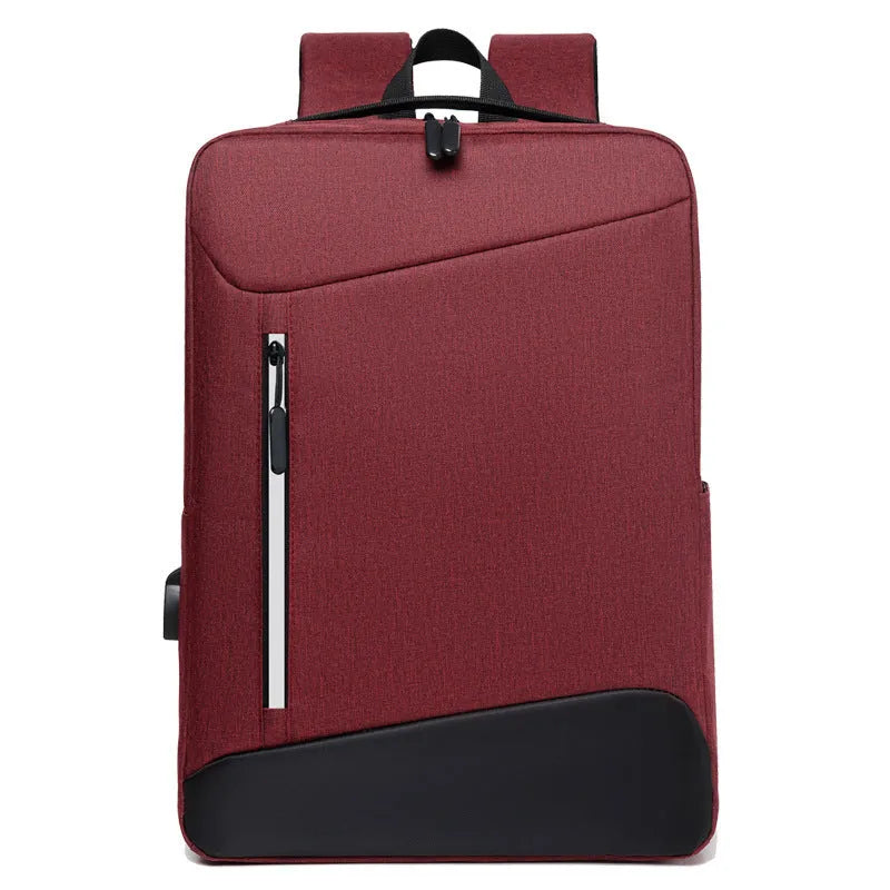 Black waterproof Oxford cloth laptop backpack with curved straps for business travel