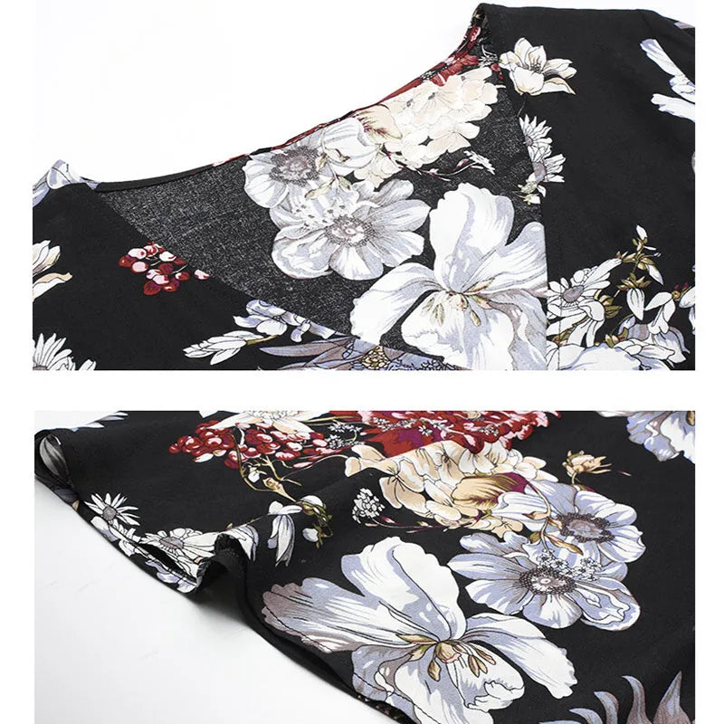 Women's floral print summer beach dress with V-neck and elastic waist