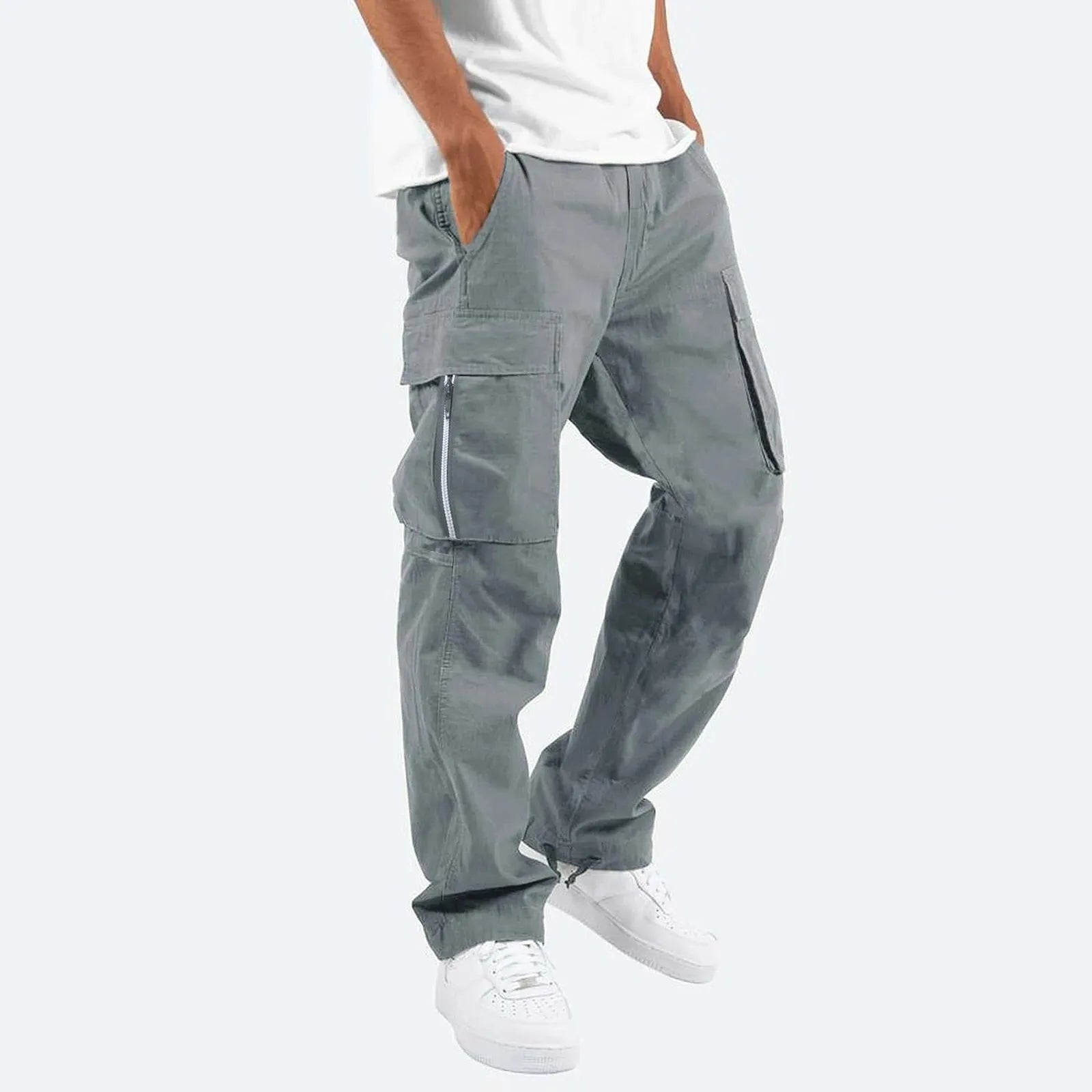 Men's cotton blend overalls in army green with drawstring waist and mid-rise fit