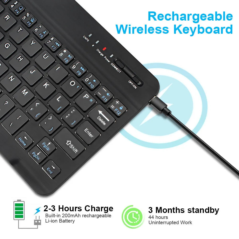 Mini Bluetooth wireless keyboard in black or white with 10-inch and 7-inch size options
