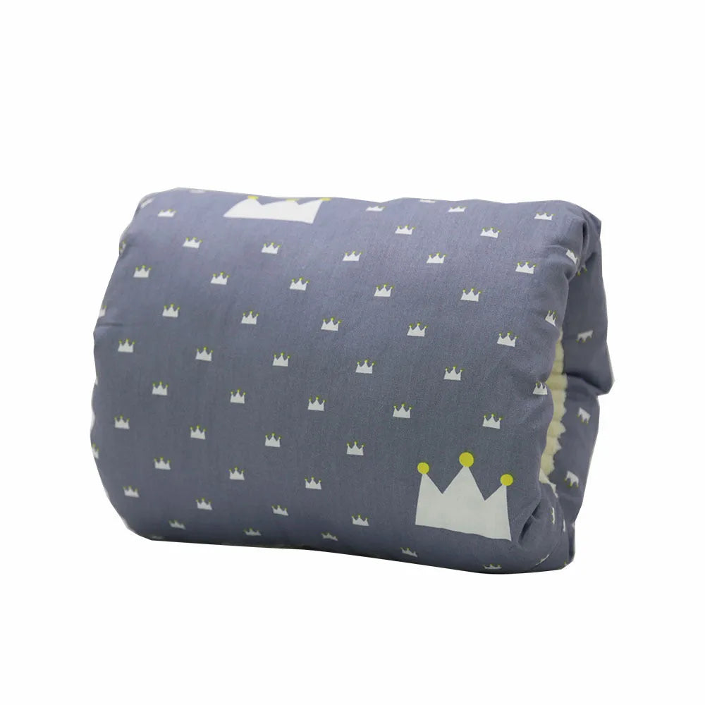 Baby cotton nursing arm pillow with forearm support, blue triangle design, 25x23cm