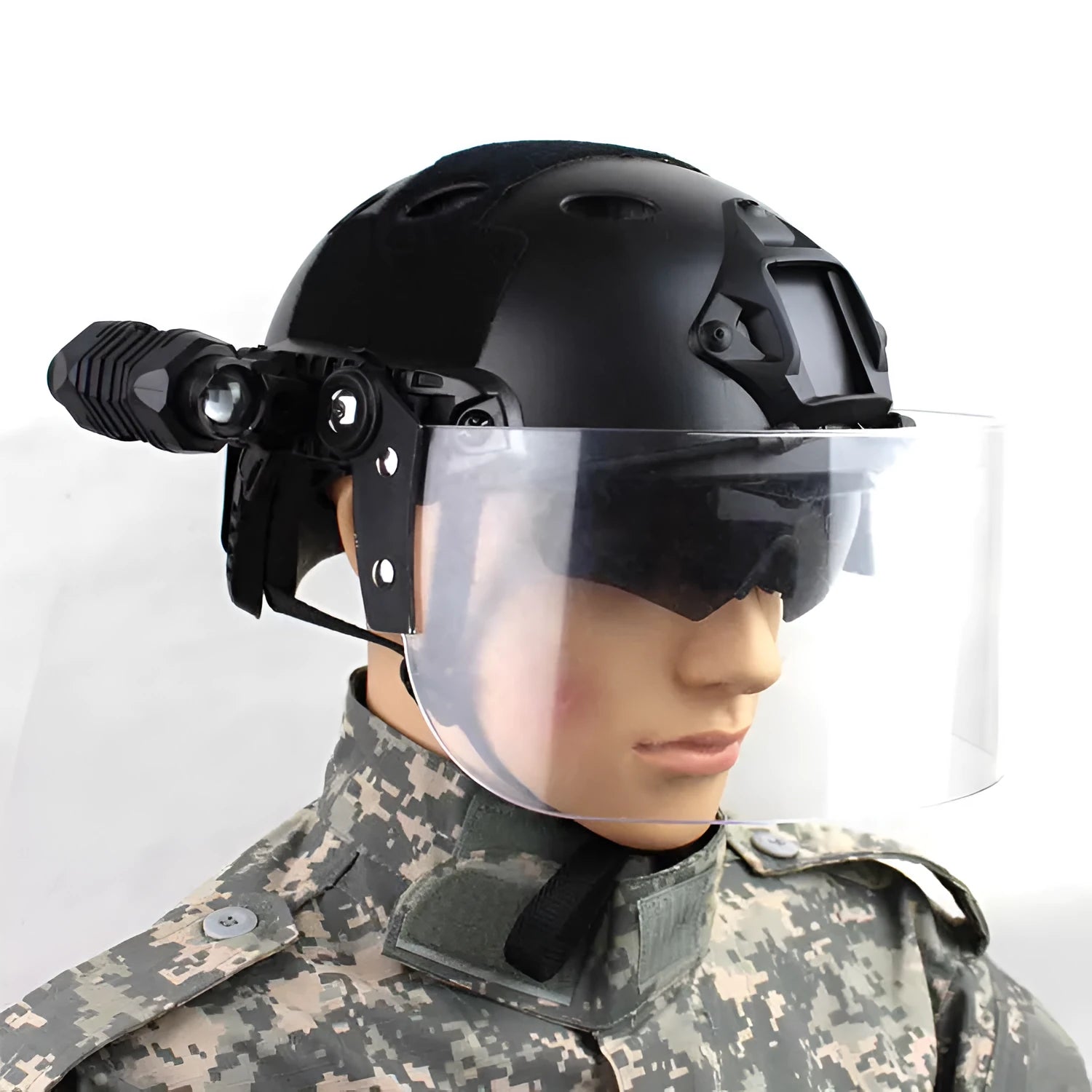 Transparent polycarbonate helmet mask with windproof lens and guide rail system for sports face protection