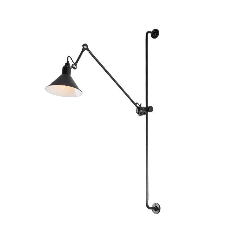 Nordic style rotating rocker arm wall lamp with black iron lampshade and warm bulb