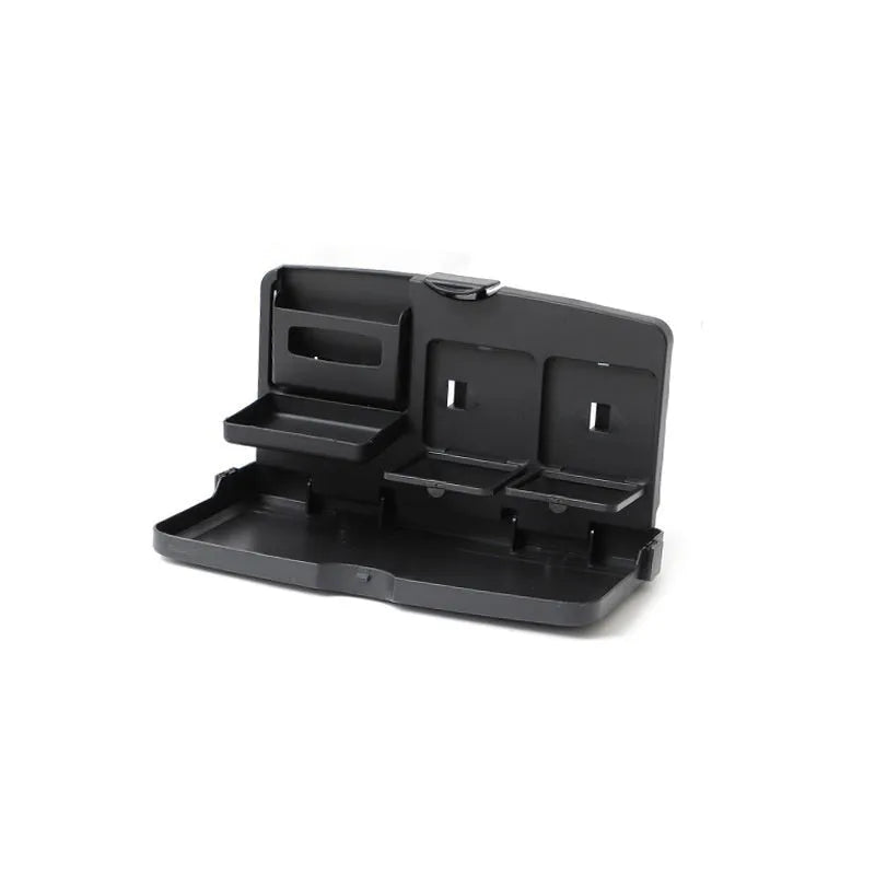 Black car steering wheel laptop tray with foldable cup holder on a 42cm by 28cm surface.