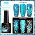 Cat eye nail polish gel bottles showing six colour options with diamond glitter fragments