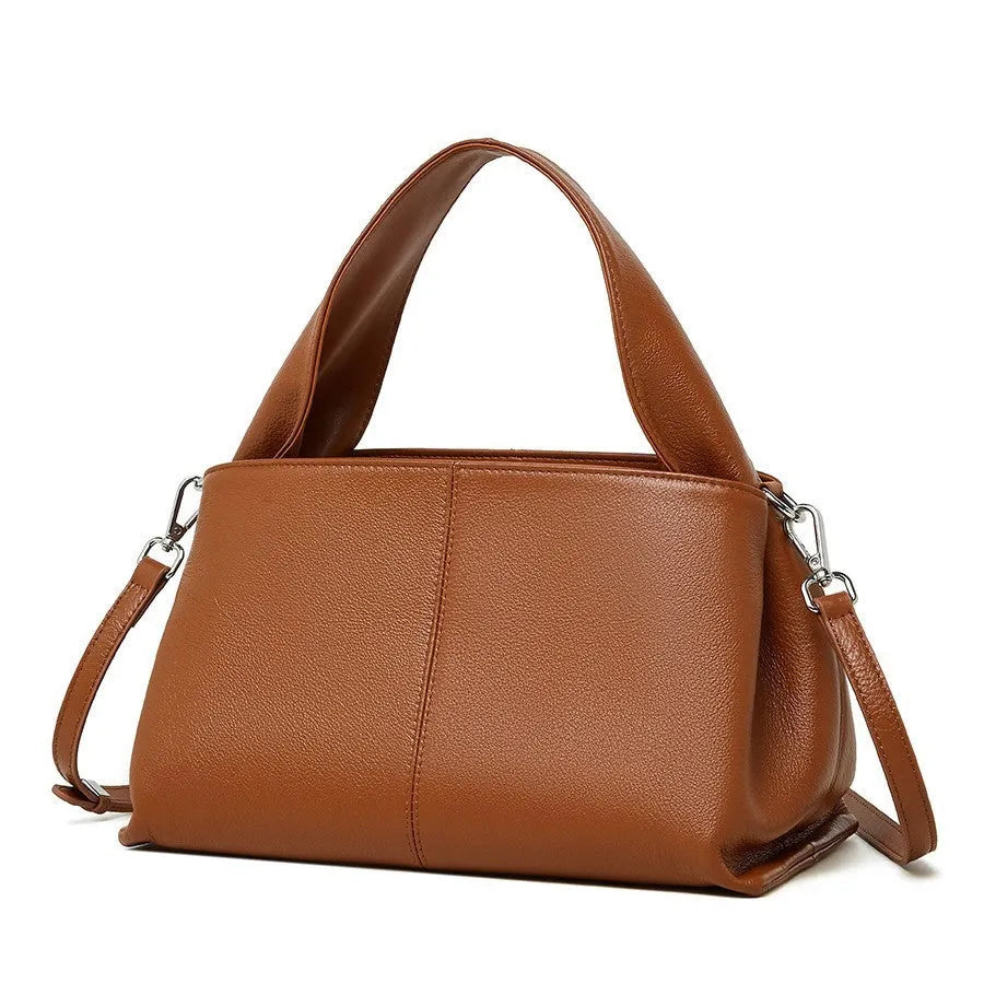 Women's retro texture cowhide messenger bag in horizontal square shape with double shoulder straps