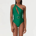 Women's one-piece swimsuit with gauze skirt in double shoulder or oblique shoulder styles