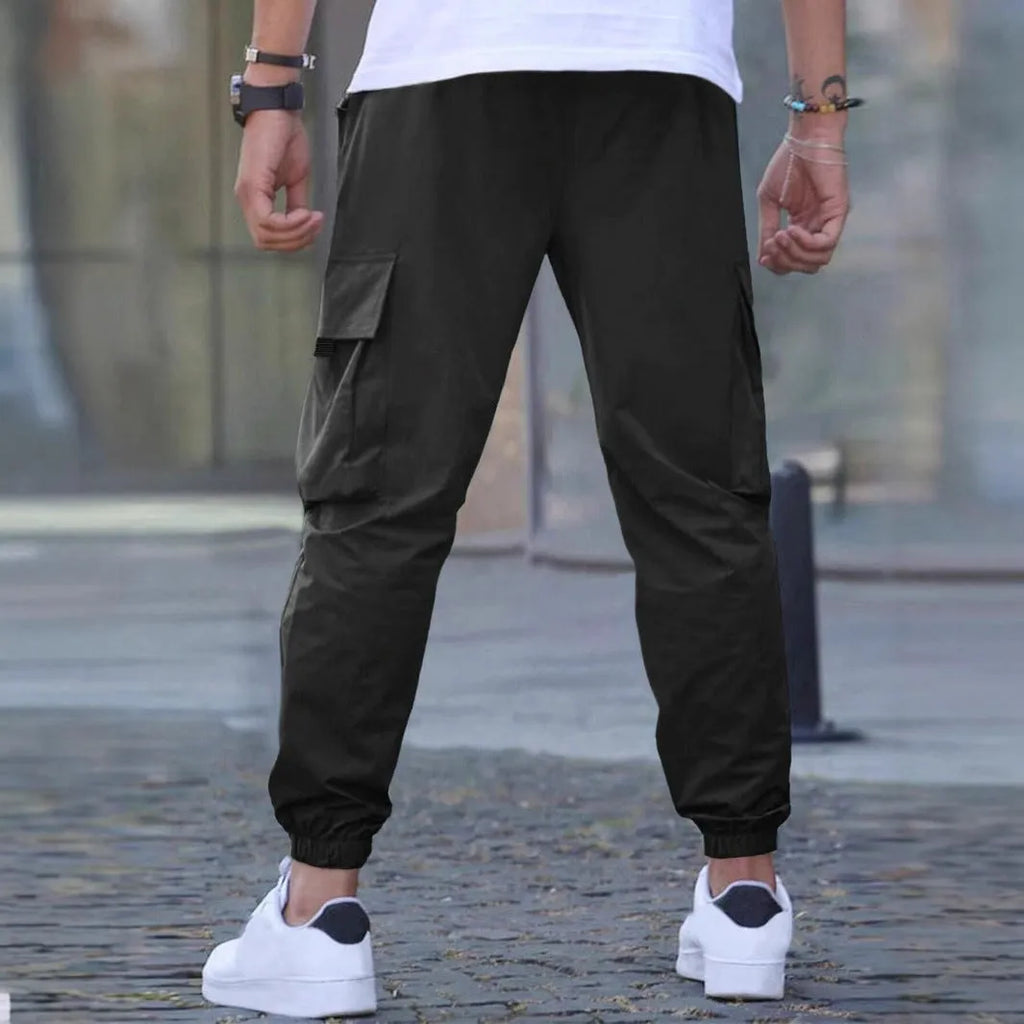 Workwear casual pants with drawstring elastic waist, solid colour, skinny leg, polyester, available in Asian sizes S-3XL