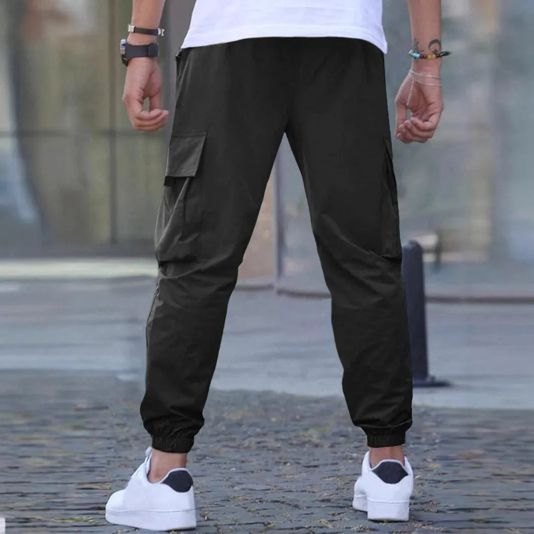 Workwear casual pants with drawstring elastic waist, solid colour, skinny leg, polyester, available in Asian sizes S-3XL
