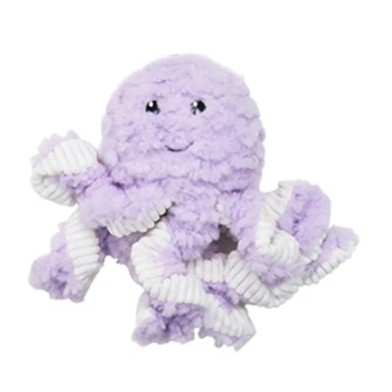 Plush caterpillar fabric dog toy in shark shape with squeaker on white background