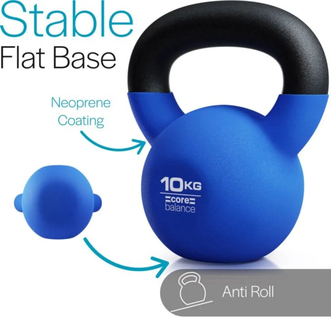 Blue cast iron dumbbell shaped like a teapot, showing the integrated handle and solid construction.