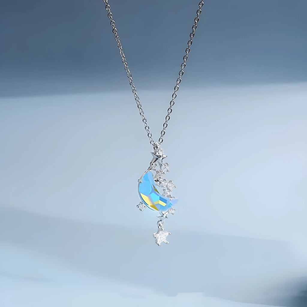 Moon Splash Star River copper necklace for women with blue or white colour star pendant and tassel detail on adjustable chain