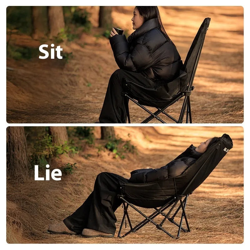 Night black camping recliner moon chair with Oxford cloth construction folded position