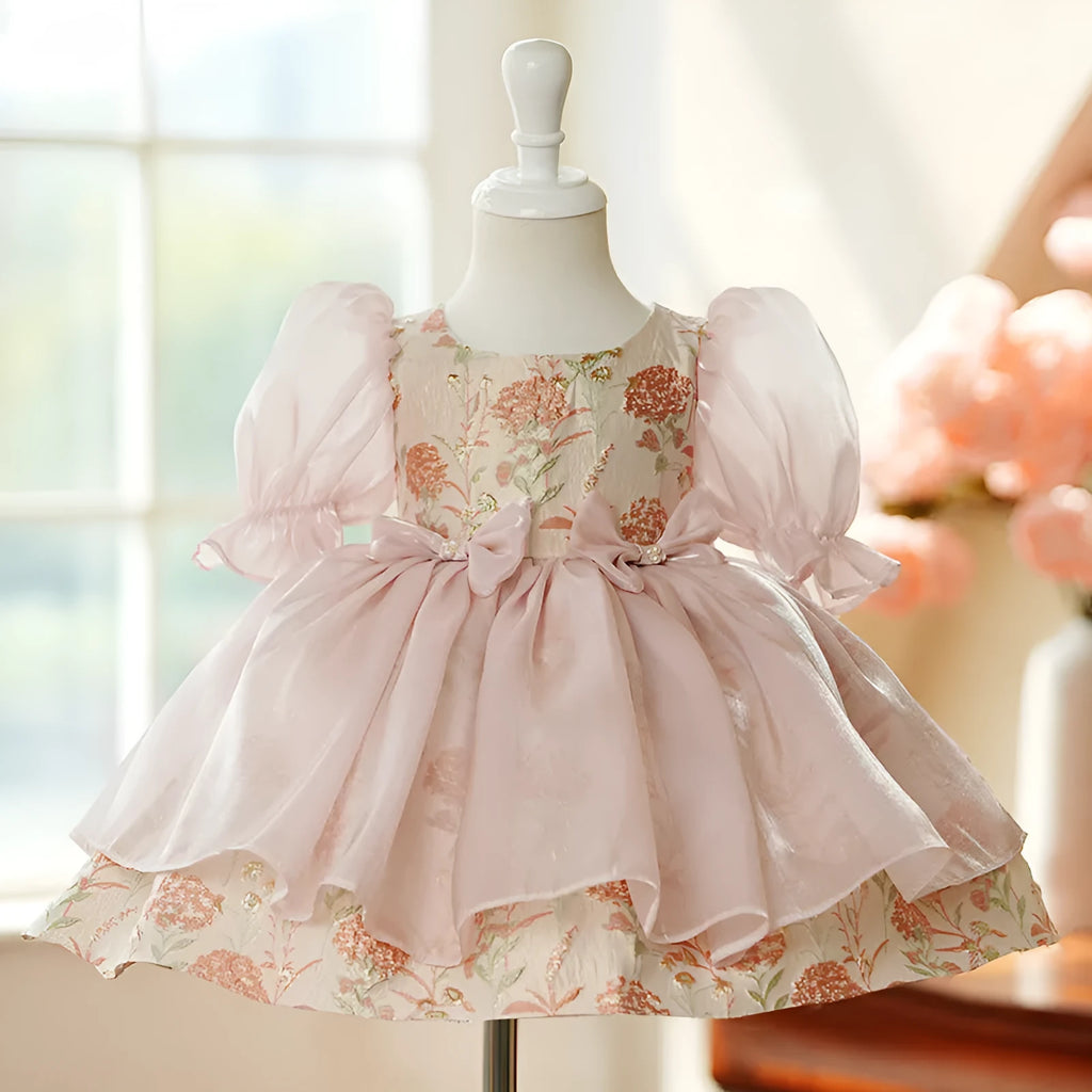 Girls' pink polyester princess-style piano performance dress suitable for height 80 to 150cm