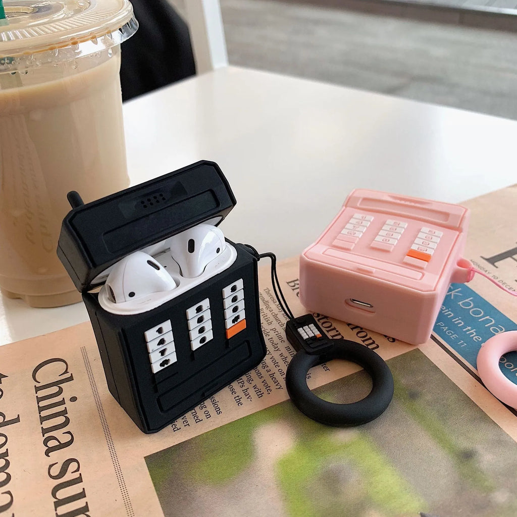 Silicone protective case for AirPods 1st and 2nd generation, cute cartoon design, pink colour, anti-knock