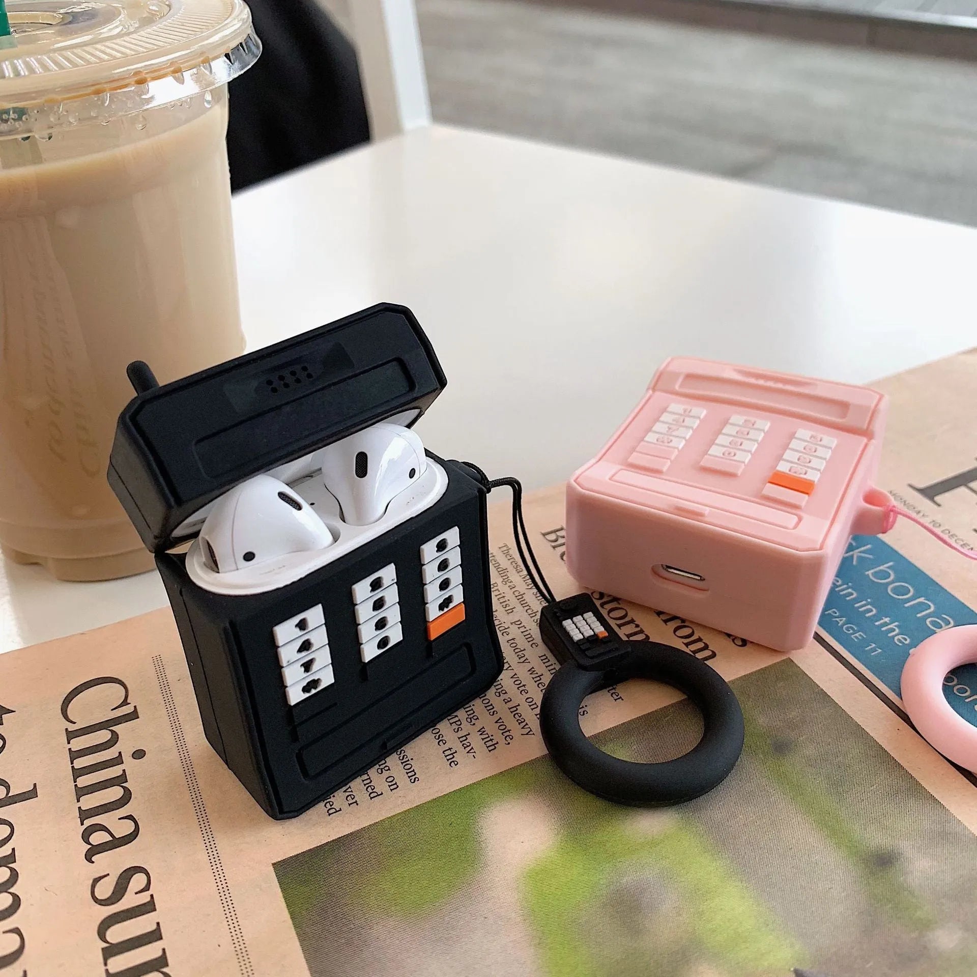 Silicone protective case for AirPods 1st and 2nd generation, cute cartoon design, pink colour, anti-knock